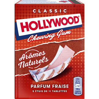 Image de Chewing gum parfum fraise HOLLYWOOD, étui 5x11 tablettes