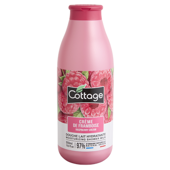 Image de Douche lait hydratante crème de framboise bio COTTAGE flacon 550ml 97%ingrédients naturels flacon 100%