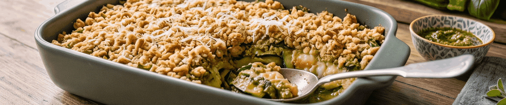 Crumble de courgettes au pesto
