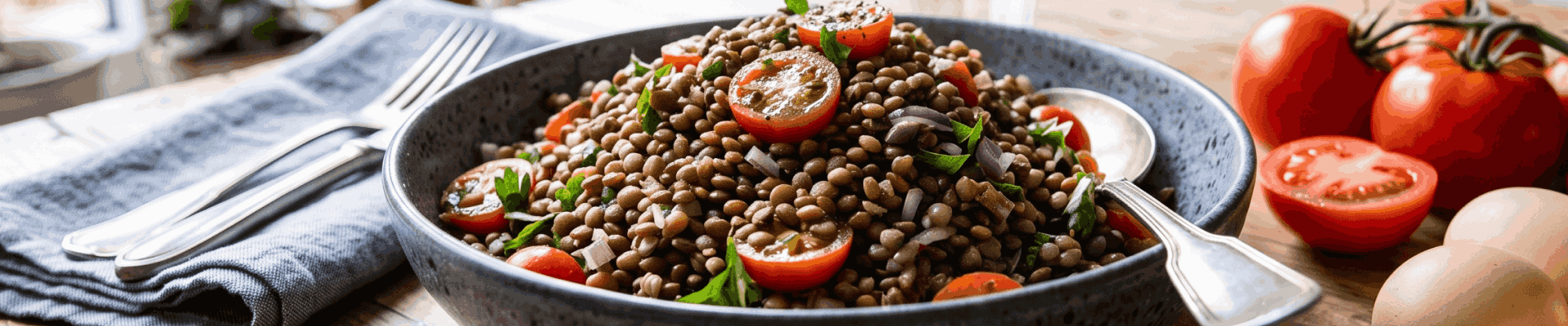 Salade de lentilles aux &oelig;ufs et aux tomates