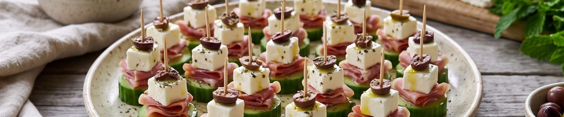 Canap&eacute;s de concombre &agrave; la feta