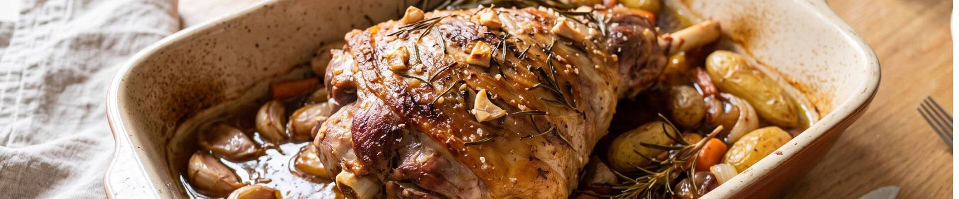 Gigot d&rsquo;agneau r&ocirc;ti &agrave; l&rsquo;ail et au romarin