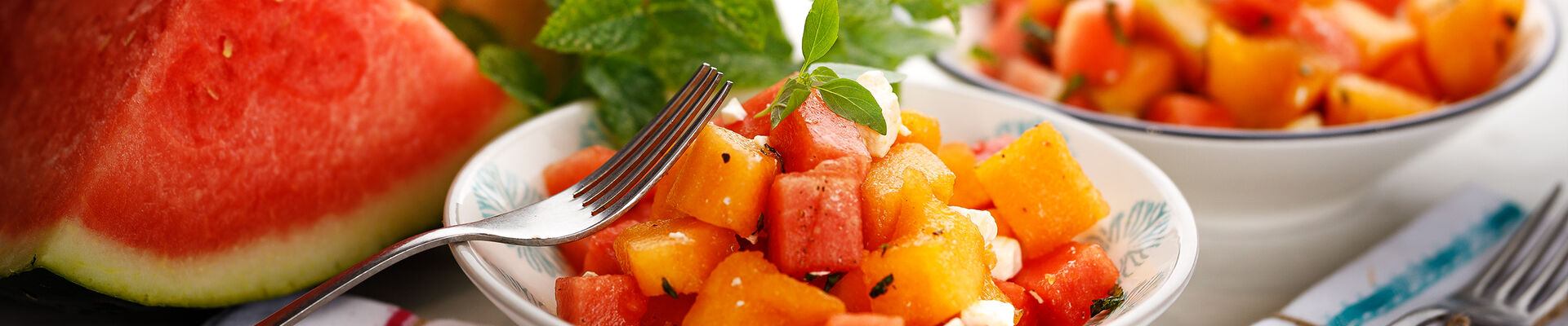 Salade de melon, feta et past&egrave;que