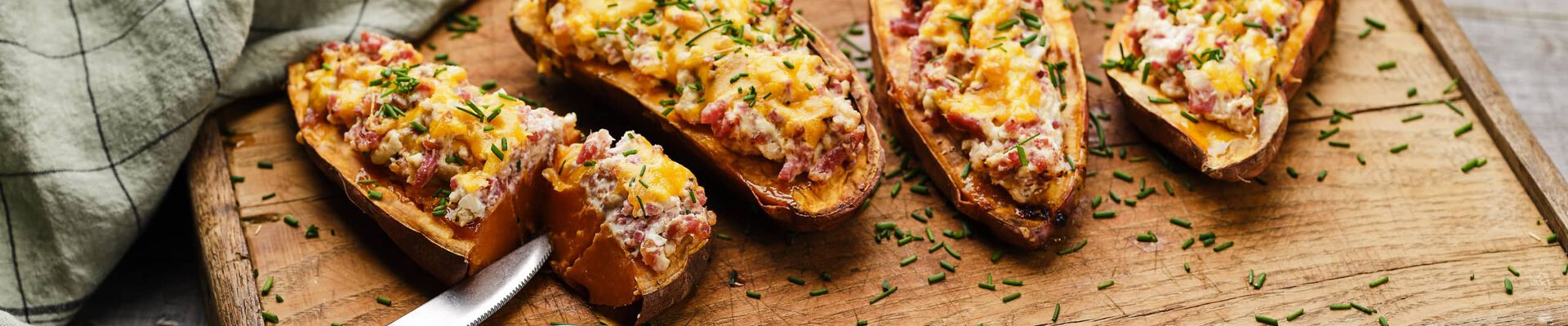 Patates douces gratin&eacute;es aux lardons