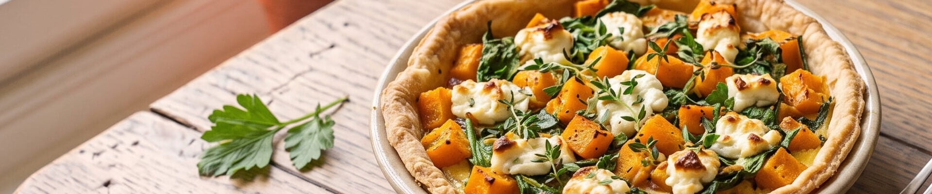 Tarte butternut ch&egrave;vre &eacute;pinards