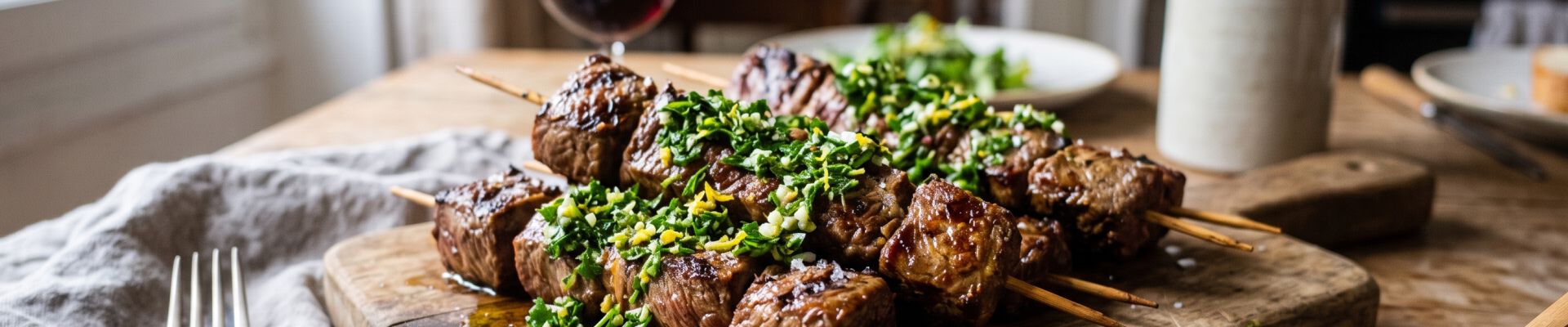 Brochettes de b&oelig;uf sauce gremolata