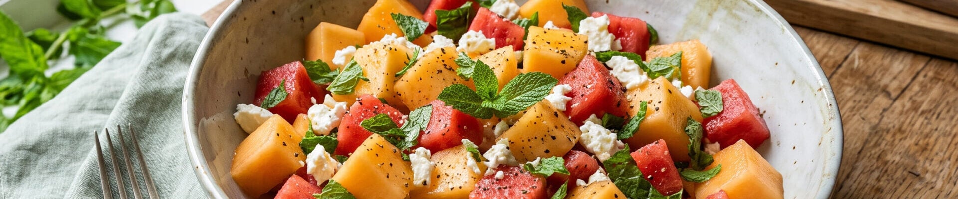 Salade de melon, feta et past&egrave;que