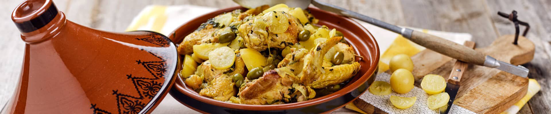 Tajine de poulet aux citrons confits et aux pommes de terre